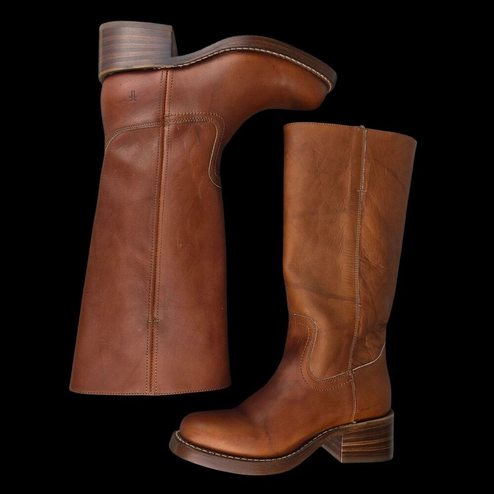 Frye Campus 14L Brindle Saddle Brown Montana Leather Tall Boots Women's Sz 9.5 B - Picture 4 of 10